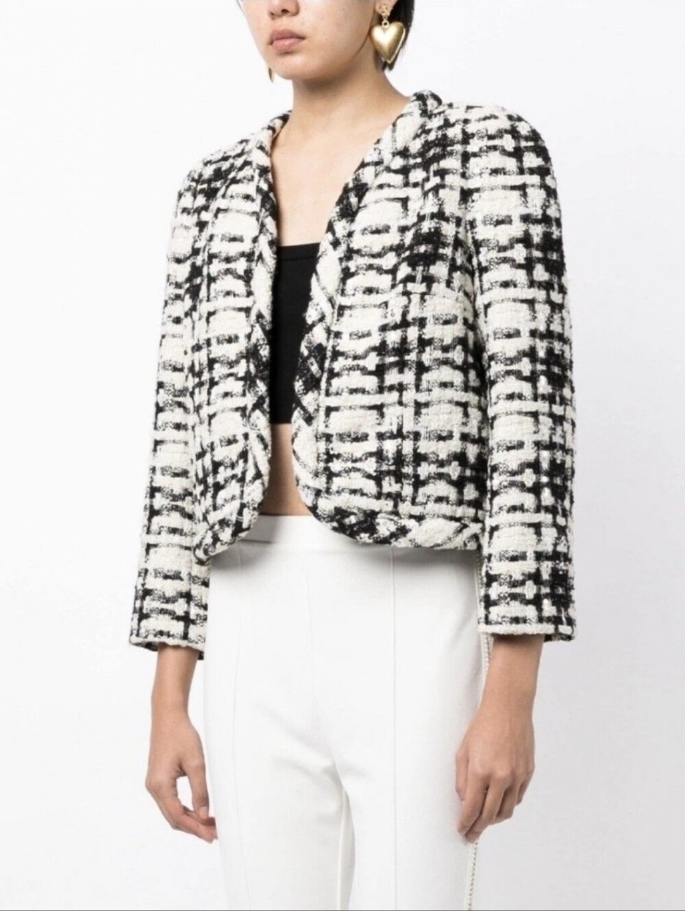 Edward AchourCropped Metallic Jacket - Black + Cream Size 6/8